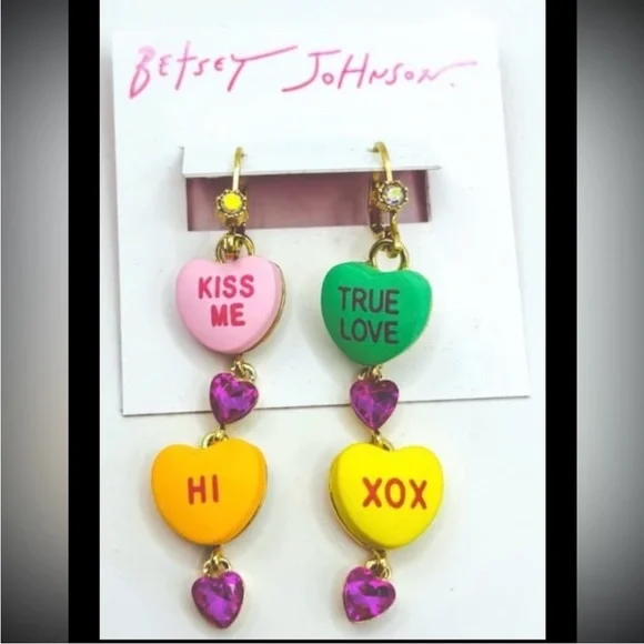 BETSEY JOHNSON SET Valentine Conversation Heart Necklace Bracelet & Earrings NWT